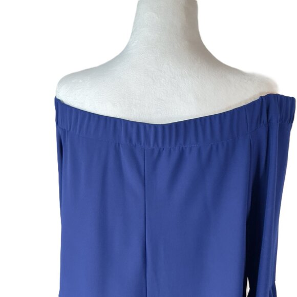 FRANK LYMAN Design Off-the-Shoulder Tunic Top Royal Blue Bell Sleeves - Size14 - Picture 5 of 10